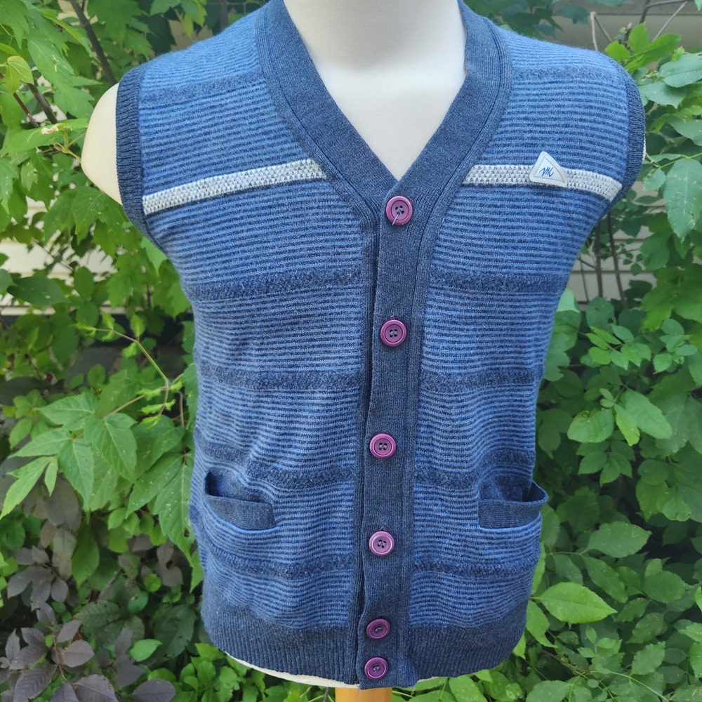 Monte Carlo Collection Blue Striped Wool Blend Knit Sweater Vest‎ Size 38